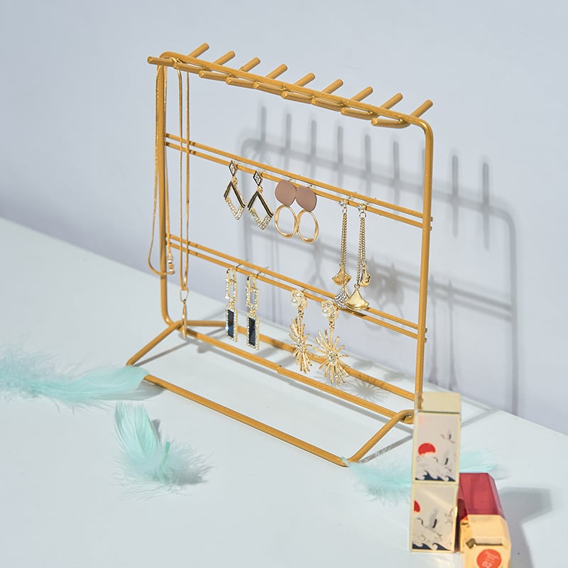 Raft pentru bijuterii din fier, stil Nordic, suport de expunere pentru cercei și coliere, cu 3 etaje, pentru birou