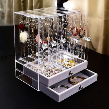 Suport de afișaj pentru cercei, organizator de bijuterii pe birou, protecție la praf, acrilic PS