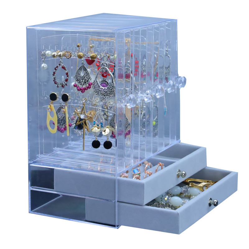 Suport de afișaj pentru cercei, organizator de bijuterii pe birou, protecție la praf, acrilic PS