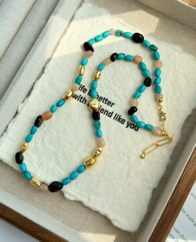 Colier cu ochi de tigru, mărgele, formă geometrică, lanț de mărgele electroplatate, stil regal