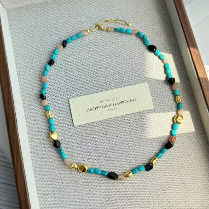 Colier cu ochi de tigru, mărgele, formă geometrică, lanț de mărgele electroplatate, stil regal