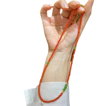 Colier cu mărgele tip orez și lanț cu bile, Yijia Crystal, pentru femei