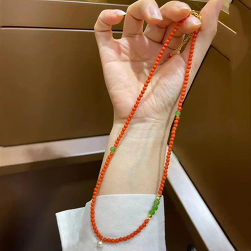 Colier cu mărgele tip orez și lanț cu bile, Yijia Crystal, pentru femei