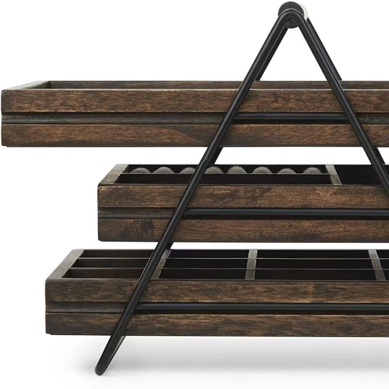 Suport din lemn pentru bijuterii, 3 etaje, display de masă pentru cercei și inele, stil japonez