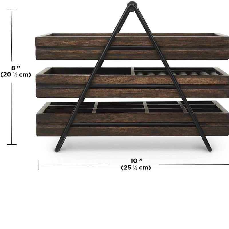 Suport din lemn pentru bijuterii, 3 etaje, display de masă pentru cercei și inele, stil japonez