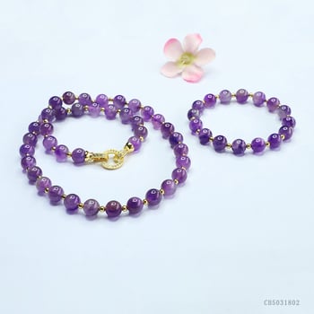 Ametista kaklarota ar zeltā pārklātu vara, elegants stils, 2025. gada pavasara izlaišana