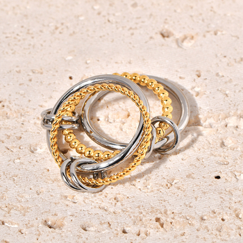 Inel cu patru straturi de sârmă răsucită din oțel titan, placare cu aur 18K, design geometric