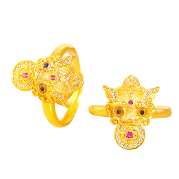 Ženski bakreni prsten s Pixiuom i dijamantnom ugradom, četkan završni sloj, retro stil