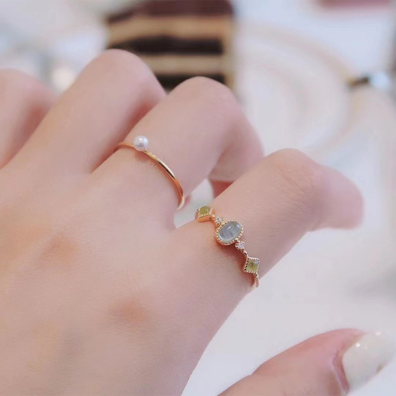 Ženski otvoreni prilagodljivi prsten, stakleni kamen s pozlaćenjem, jednostavan geometrijski dizajn