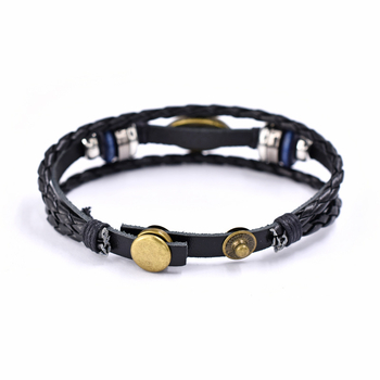 Narukvica s motivom oka, retro stil, unisex, od kože i cinkovog legura, drvene perle, višeslojna pletena, kopča sa snap zatvaračem