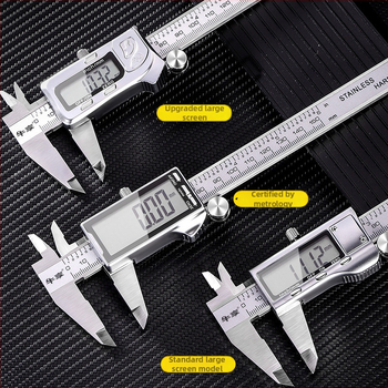 Digitālais šubleris 0–150 mm, oglekļa šķiedras konstrukcija un nerūsējošā tērauda rāmis, rūpnieciskās klases, augsta precizitāte ar elektronisko displeju