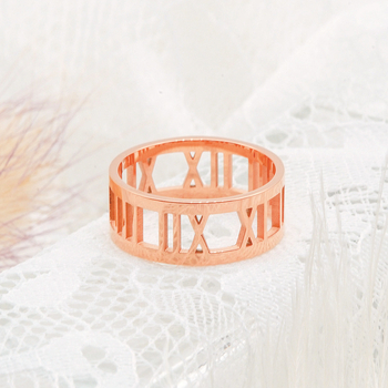 Inel din oțel titan cu cifre romane goale, design simplu, unisex, placare electrolitică