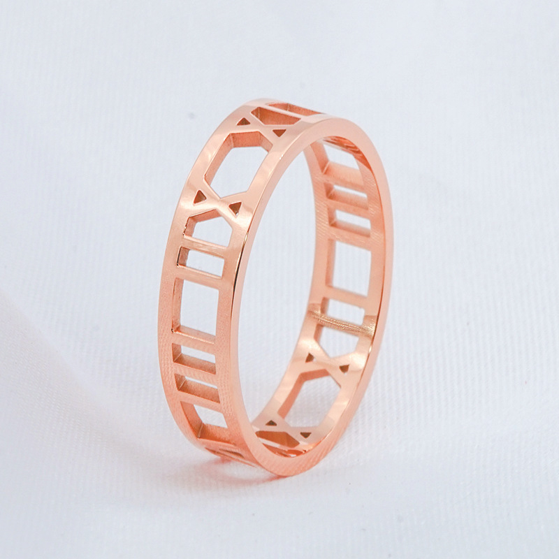 Inel din oțel titan cu cifre romane goale, design simplu, unisex, placare electrolitică