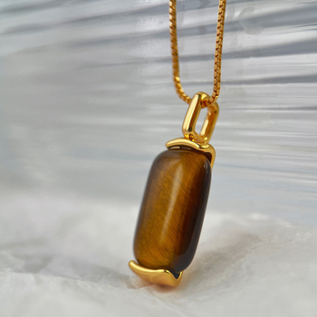 Colier cu pandantiv din Tiger Eye din argint 925, design geometric, lanț tip box