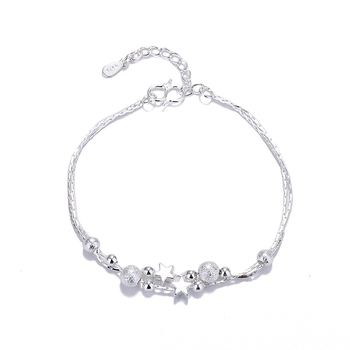 Narukvica u korejskom stilu, dvostruki sloj, okrugle perle od bakra, 925 srebro obloženo, model SL3003, Three Silversmiths
