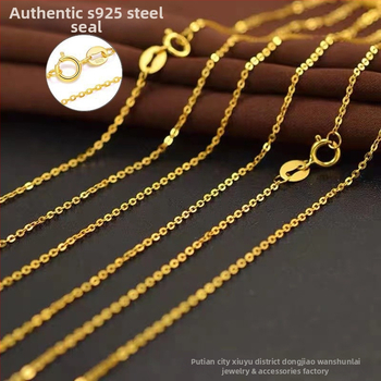 Colier din argint 925, design geometric, lanț O în formă flash, placare electroplatinată - Wanshunlai Jewelry