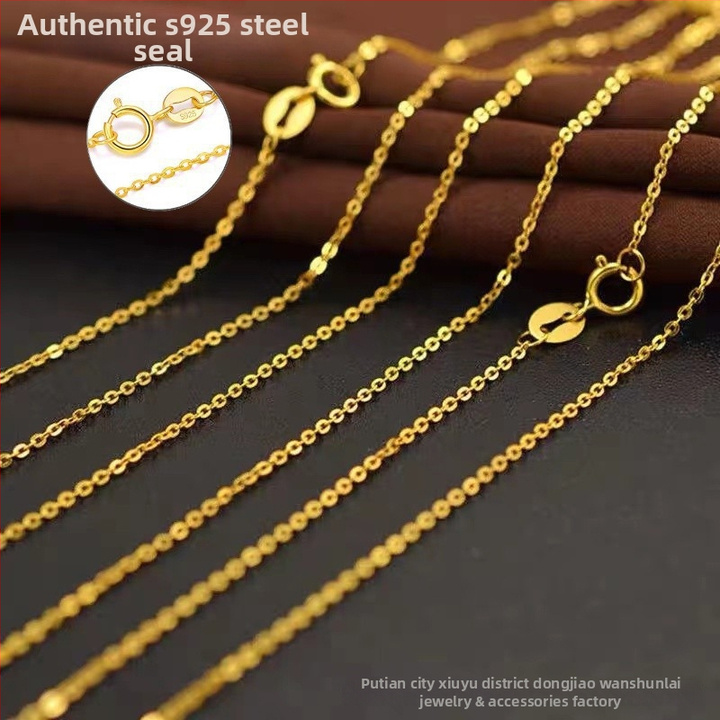 Colier din argint 925, design geometric, lanț O în formă flash, placare electroplatinată - Wanshunlai Jewelry