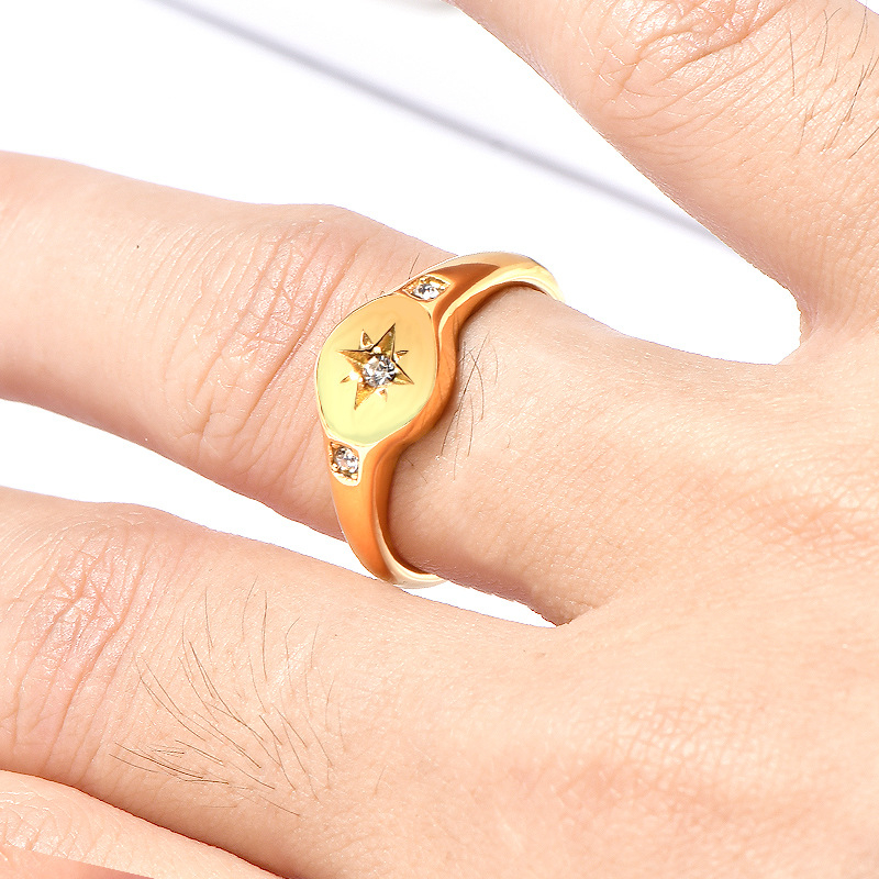 Inel din oțel titan cu design geometric, cu diamante încrustate, stil light luxury