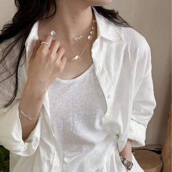 Colier din argint S925, pandant balon pe lanț de bambus, formă geometrică, placare electrolitică, stil elegant