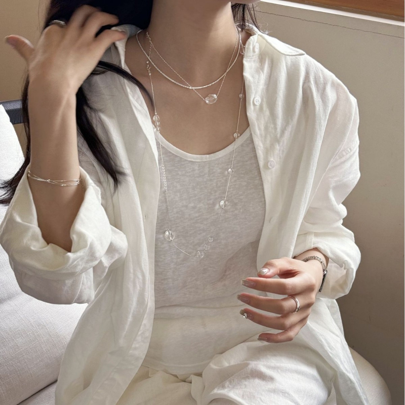 Colier din argint S925, pandant balon pe lanț de bambus, formă geometrică, placare electrolitică, stil elegant