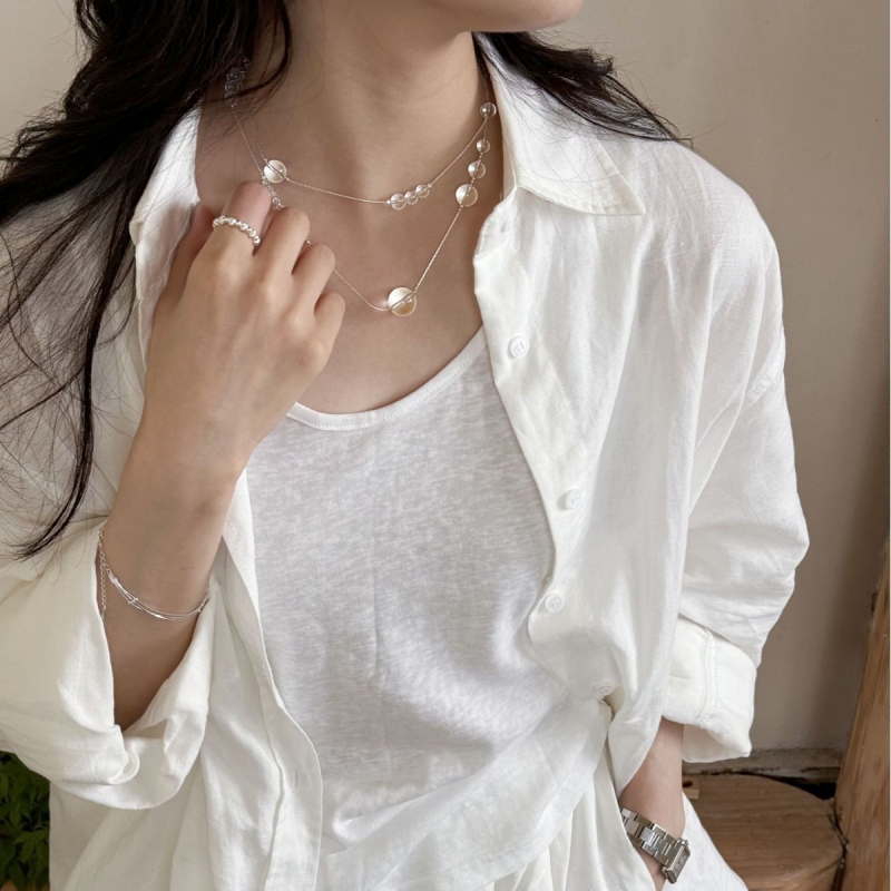 Colier din argint S925, pandant balon pe lanț de bambus, formă geometrică, placare electrolitică, stil elegant