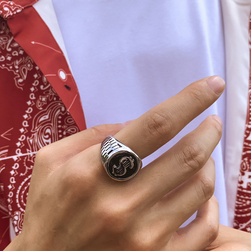 Metalni prsten s geometrijskim dizajnom, muški punk stil, uljni završni premaz