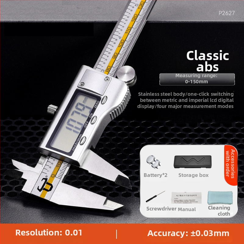 Digitālais šablonmērītājs Enjoy, diapazons 0-150 mm, nerūsējošā tērauda un oglekļa šķiedras korpuss, elektroniskais LCD displejs, rūpnieciskā klase