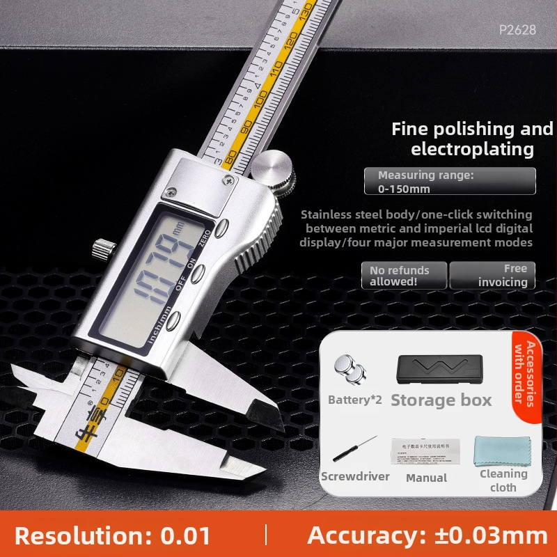 Digitālais šablonmērītājs Enjoy, diapazons 0-150 mm, nerūsējošā tērauda un oglekļa šķiedras korpuss, elektroniskais LCD displejs, rūpnieciskā klase