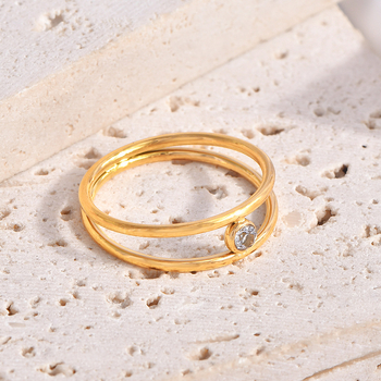 Korejskog stil geometrijski prsten s dvostrukim slojem cirkonija, titan čelik, U-oblik, elektroplatiranje, otvoreni prsten za žene