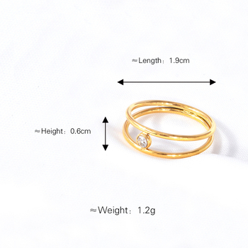 Korejskog stil geometrijski prsten s dvostrukim slojem cirkonija, titan čelik, U-oblik, elektroplatiranje, otvoreni prsten za žene