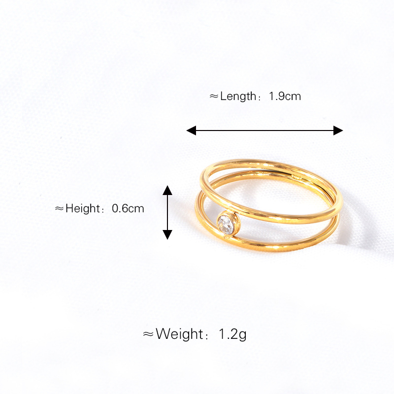 Korejskog stil geometrijski prsten s dvostrukim slojem cirkonija, titan čelik, U-oblik, elektroplatiranje, otvoreni prsten za žene