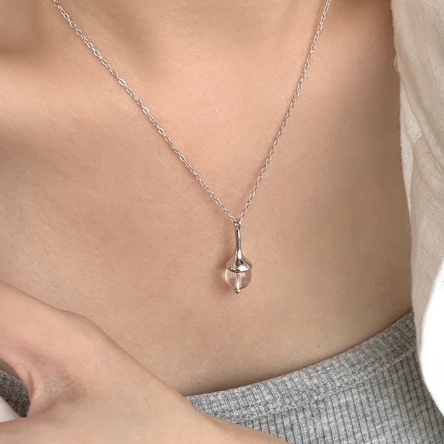 Colier din argint S925 cu agată naturală în formă de bulb, stil coreean, lanț geometric pentru claviculă, accent cristal