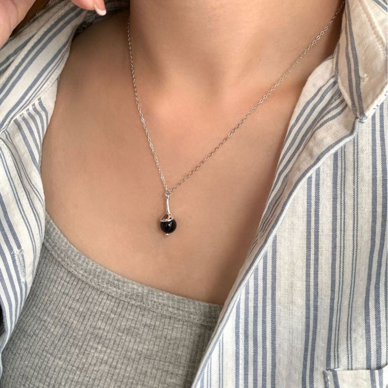 Colier din argint S925 cu agată naturală în formă de bulb, stil coreean, lanț geometric pentru claviculă, accent cristal