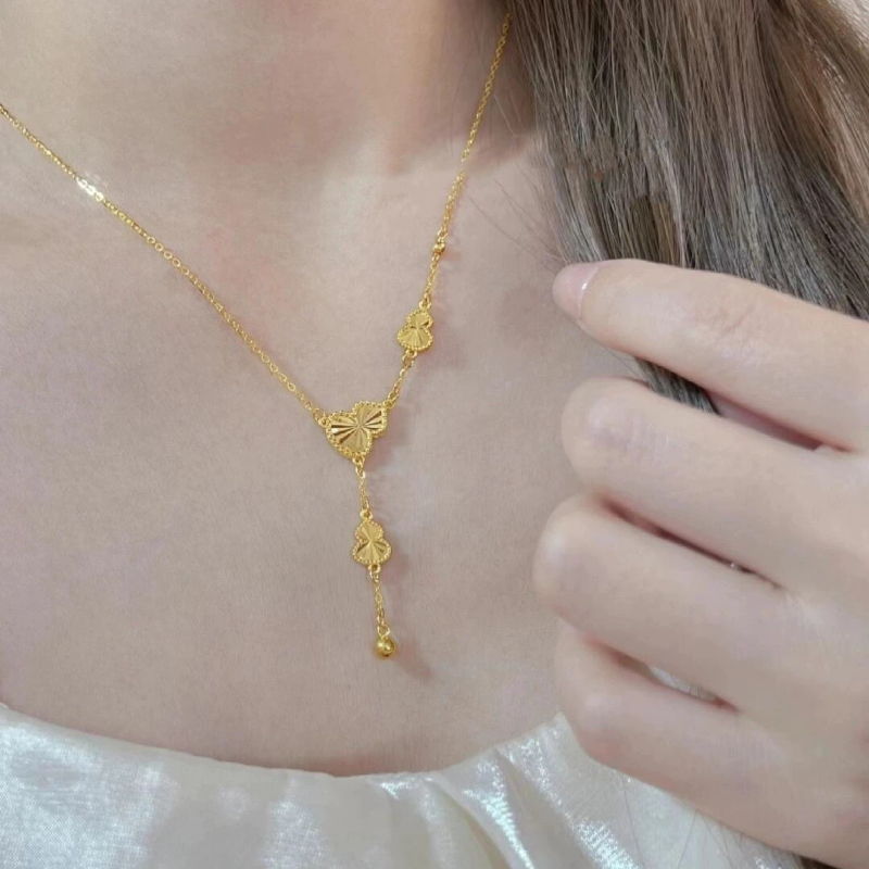 Colier cu pandantiv în formă de floare | Cupru placat cu aur | Lanț în formă de O | Jinling Jewelry | Origine Fujian