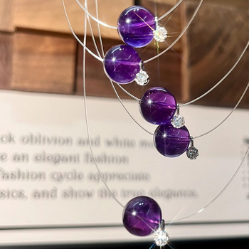 Geometrijski ogrlica s ametistnim kristalom u srebru 925 – ručno izrađeno, obična lančić, ženski nakit