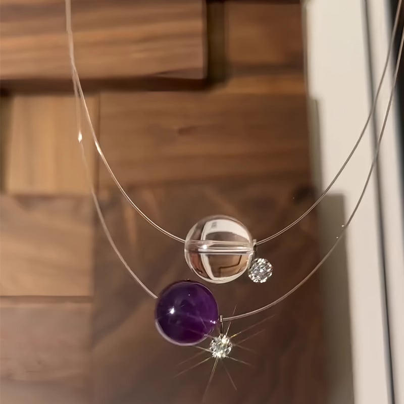 Geometrijski ogrlica s ametistnim kristalom u srebru 925 – ručno izrađeno, obična lančić, ženski nakit