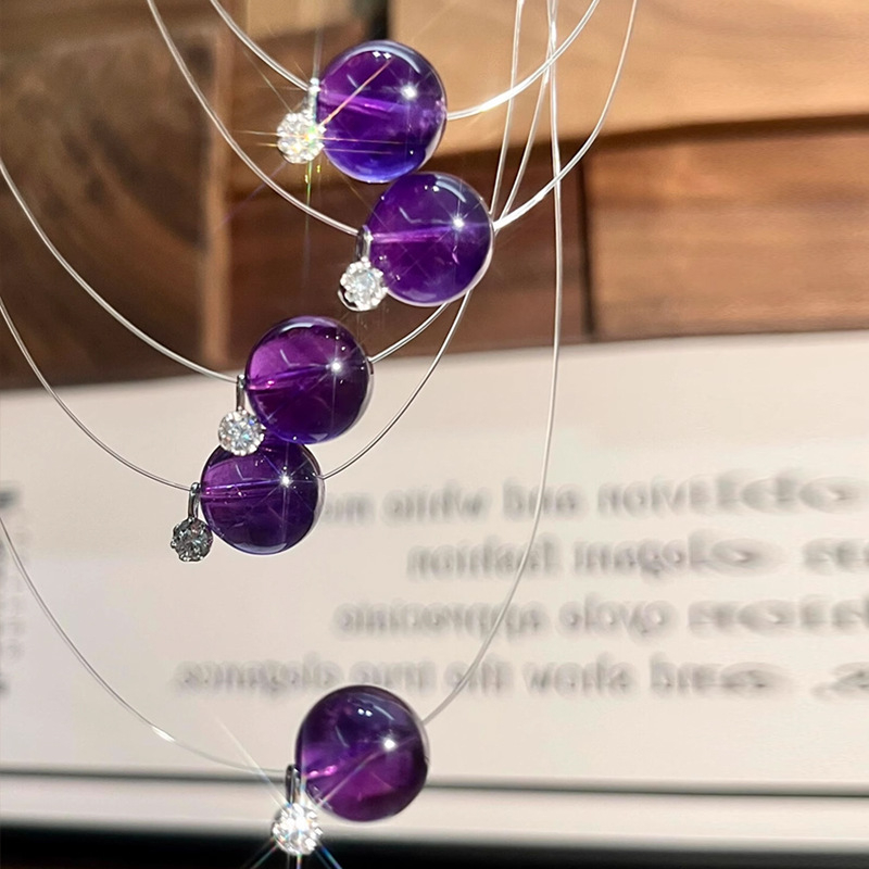 Geometrijski ogrlica s ametistnim kristalom u srebru 925 – ručno izrađeno, obična lančić, ženski nakit