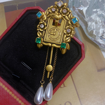 Broșă cu motiv ceas, stil antic, aliaj, placare electrolitică, decorativ, cadou pentru femei