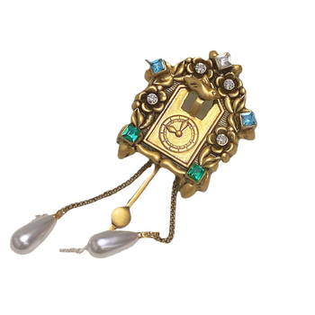 Broșă cu motiv ceas, stil antic, aliaj, placare electrolitică, decorativ, cadou pentru femei