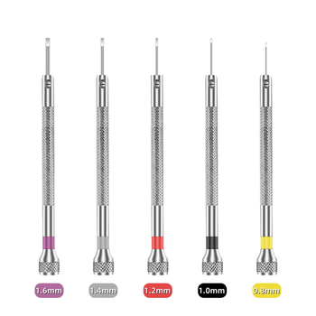 Set mini șurubelnițe cu cap plat pentru ceasuri, mecanisme de ceasornic și ochelari – unelte de demontaj de precizie; Cr-V oțel; mâner din oțel; fără izolație; nemagnetice