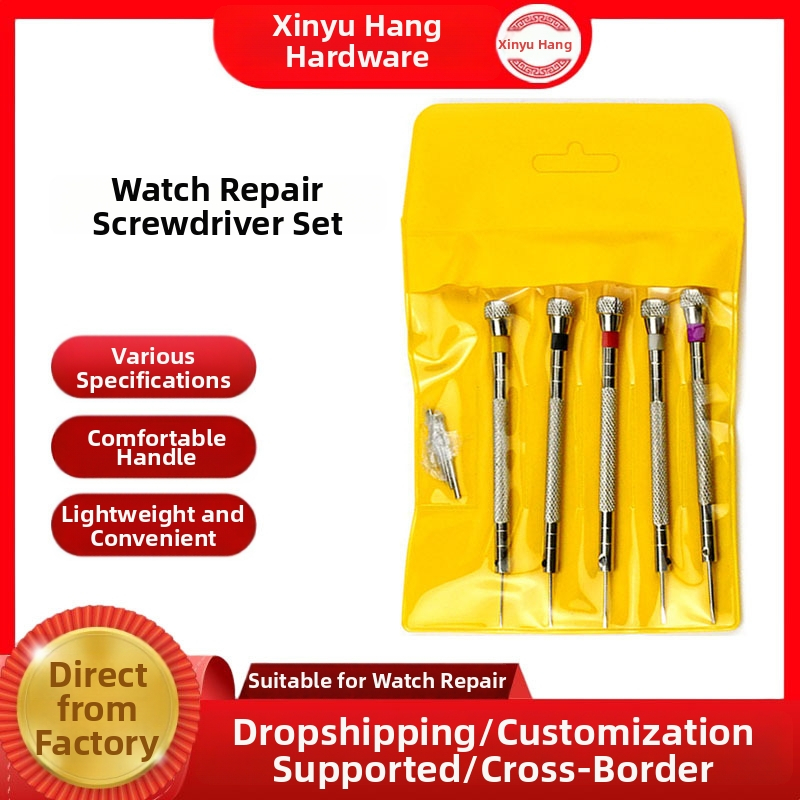 Mini plakanās galvas skrūvgriežu komplekts pulksteņiem, brillēm – precīza demontāža; materiāls: Cr-V tērauds; rokturis: tērauds; bez izolācijas; bez magnētisma