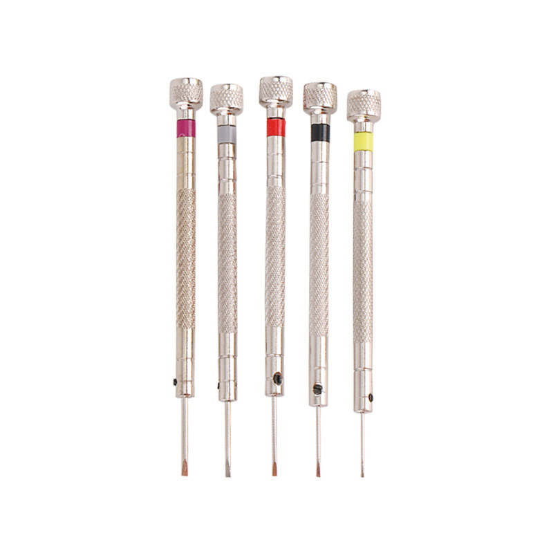 Set mini șurubelnițe cu cap plat pentru ceasuri, mecanisme de ceasornic și ochelari – unelte de demontaj de precizie; Cr-V oțel; mâner din oțel; fără izolație; nemagnetice