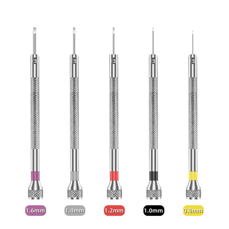 Set mini șurubelnițe cu cap plat pentru ceasuri, mecanisme de ceasornic și ochelari – unelte de demontaj de precizie; Cr-V oțel; mâner din oțel; fără izolație; nemagnetice