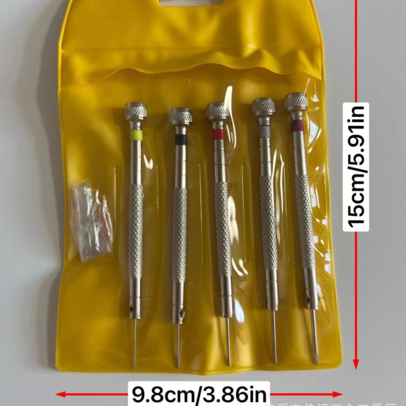 Set mini șurubelnițe cu cap plat pentru ceasuri, mecanisme de ceasornic și ochelari – unelte de demontaj de precizie; Cr-V oțel; mâner din oțel; fără izolație; nemagnetice
