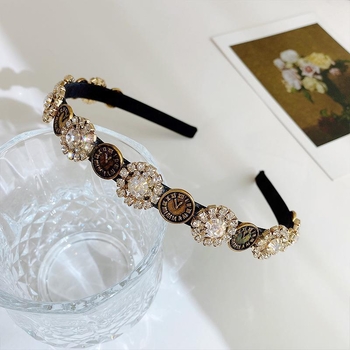 Triya bandă de păr cu cristale în stil ceas — stil Baroc Palat, lucrată manual, retro artistic pentru femei