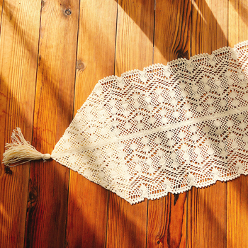 Пътека за маса с памучна крошева дантела, идиличен стил, памук 95% + полиестер 5%, подходяща за дневна и ресторант