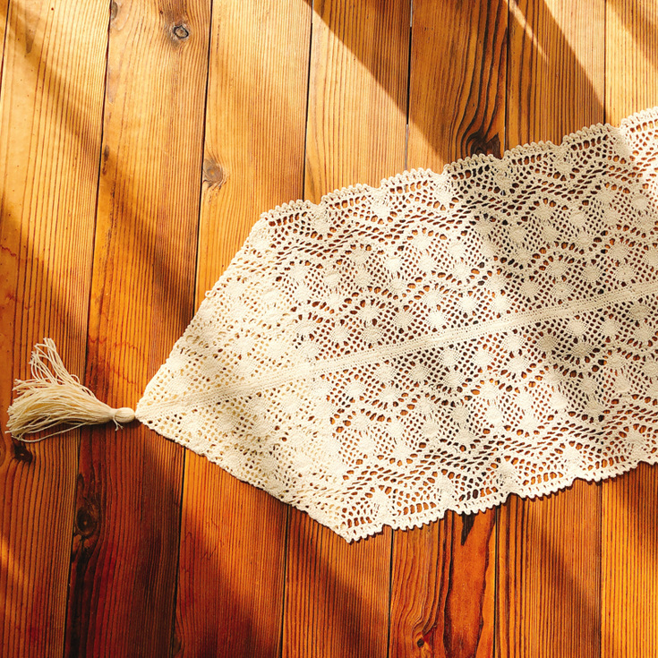 Пътека за маса с памучна крошева дантела, идиличен стил, памук 95% + полиестер 5%, подходяща за дневна и ресторант