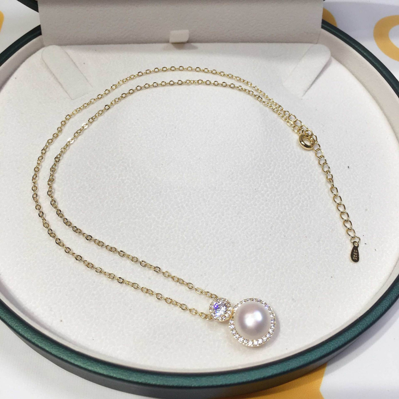 Nakit od prirodnih slatkovodnih bisera, 18K zlato, cirkon, stil princeze, okrugli privjesak, bakreni detalji