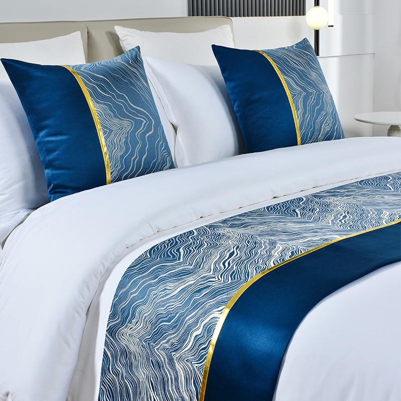 Șal pentru marginea patului și pernă – stil minimalist modern, model geometric abstract, stil hotelier, personalizare disponibilă, calitate de primă clasă