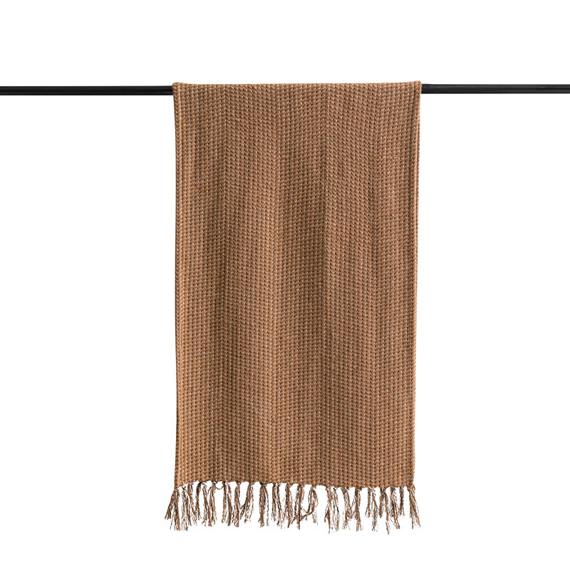 Covoraș decorativ pentru marginea patului, tricotat, cu ciucuri - tricot tweed, stil hotelier, minimalist modern, personalizare disponibilă, logo imprimat